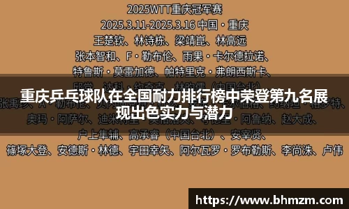 重庆乒乓球队在全国耐力排行榜中荣登第九名展现出色实力与潜力